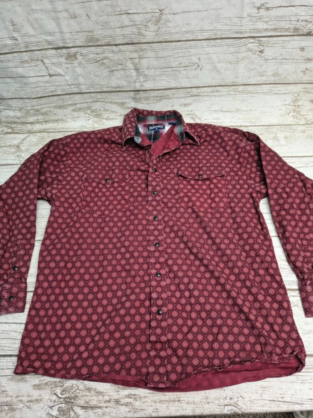 Panhandle Size Large Men Red Geometric Pearl Snap Western Shirt